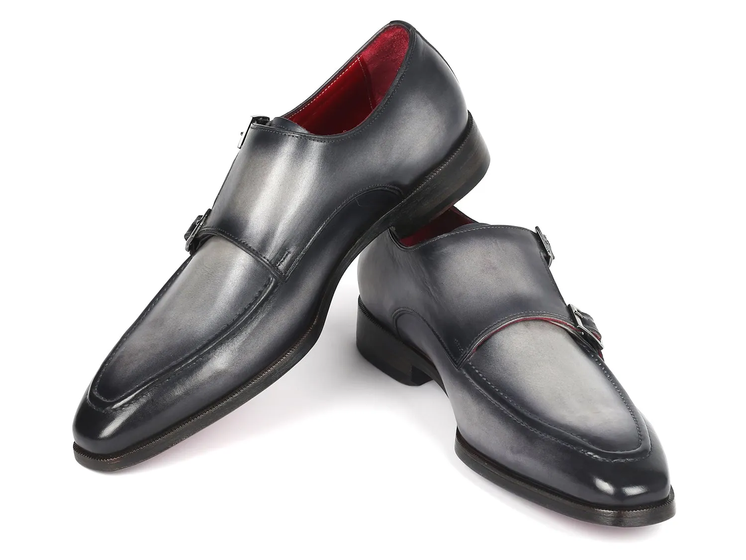 Paul Parkman Men's Gray Leather Monkstrap Shoes