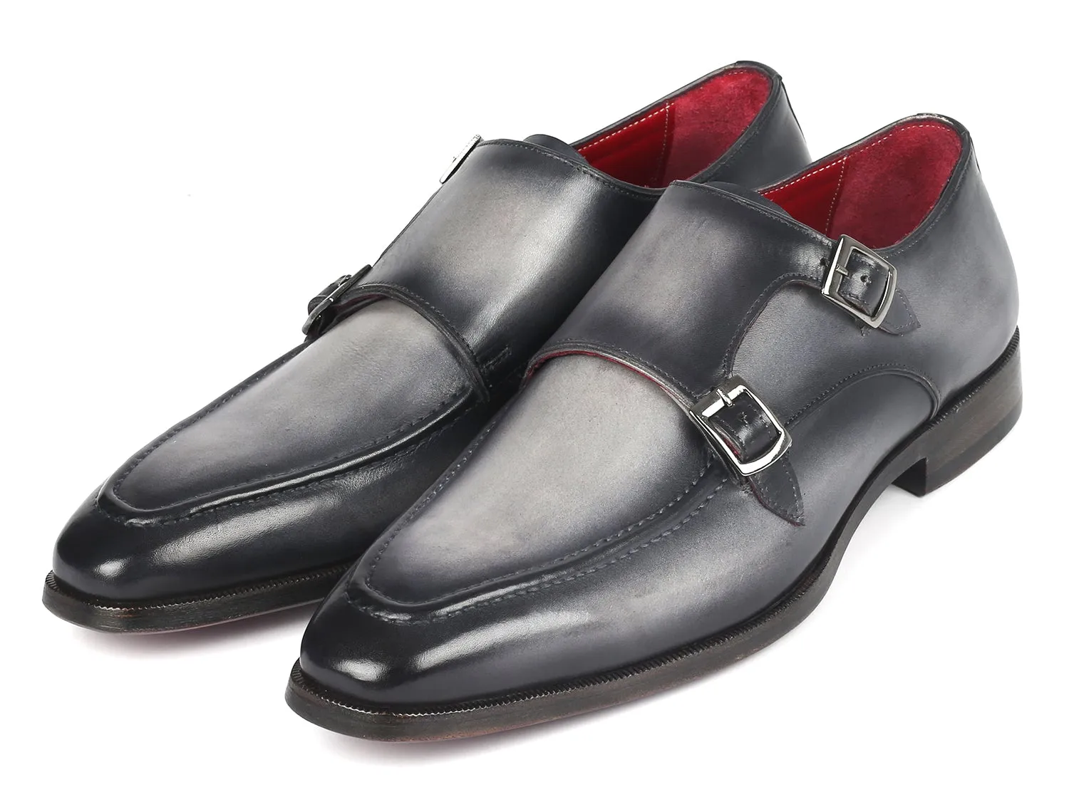 Paul Parkman Men's Gray Leather Monkstrap Shoes