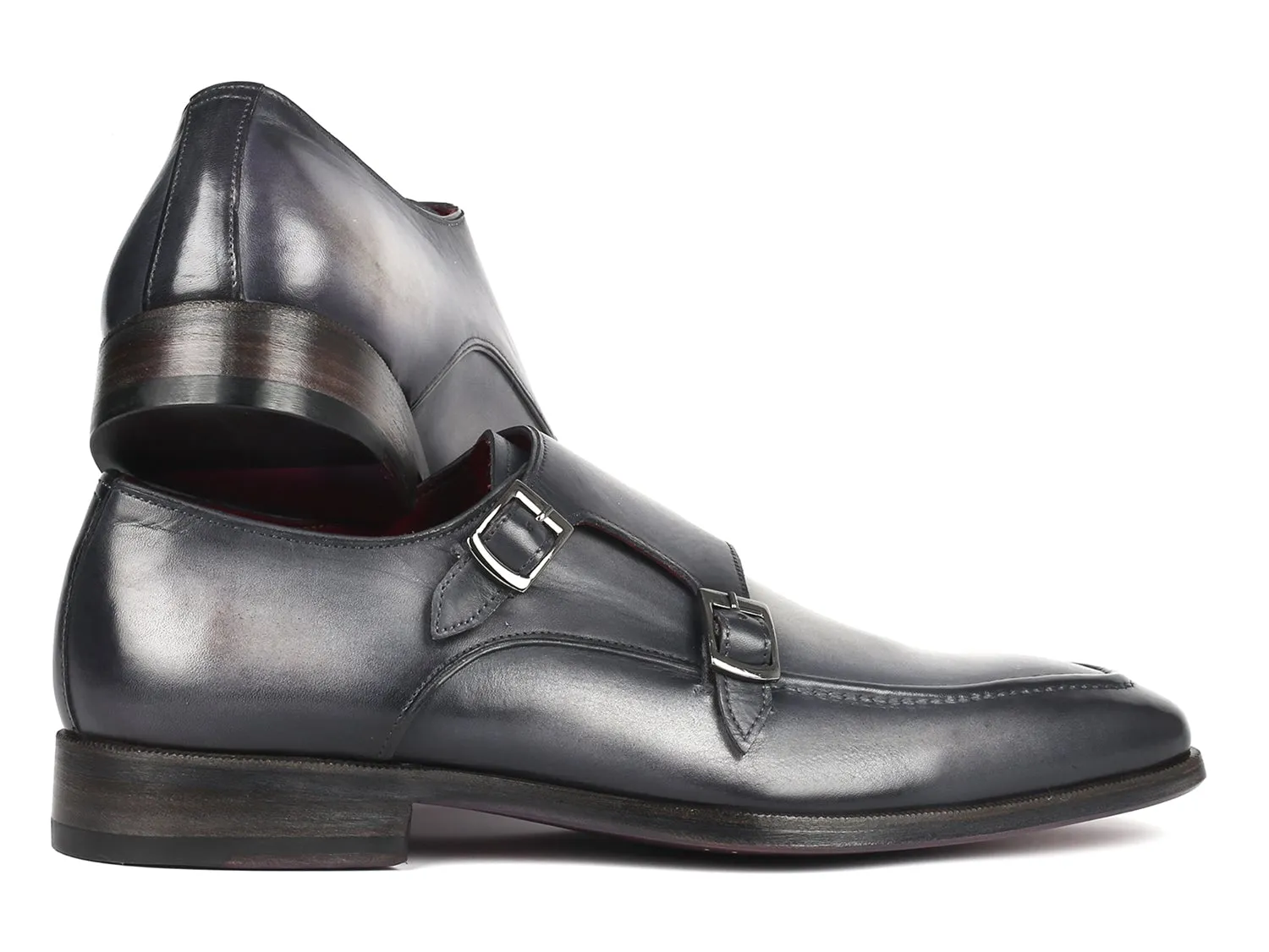 Paul Parkman Men's Gray Leather Monkstrap Shoes