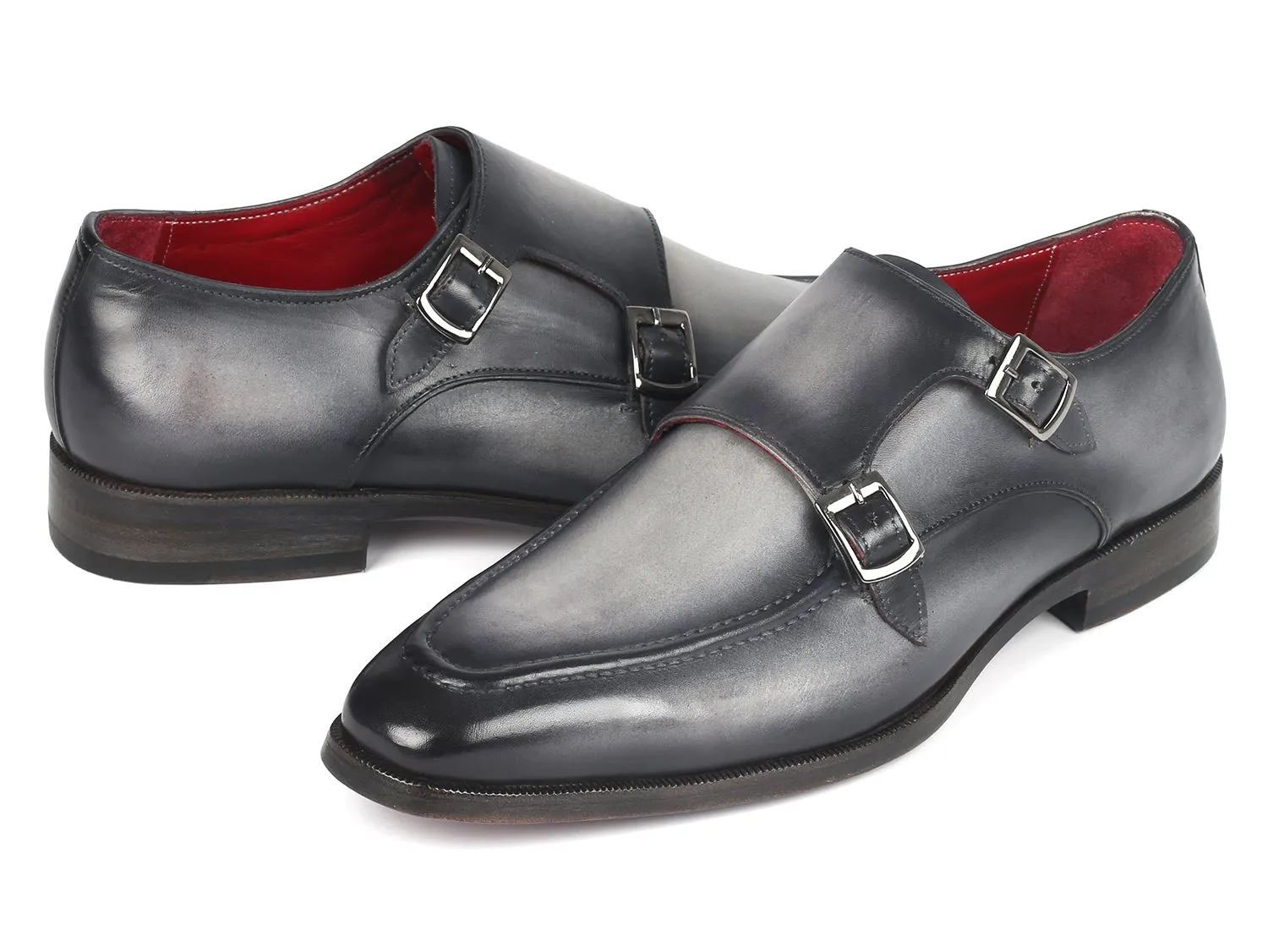 Paul Parkman Men's Gray Leather Monkstrap Shoes