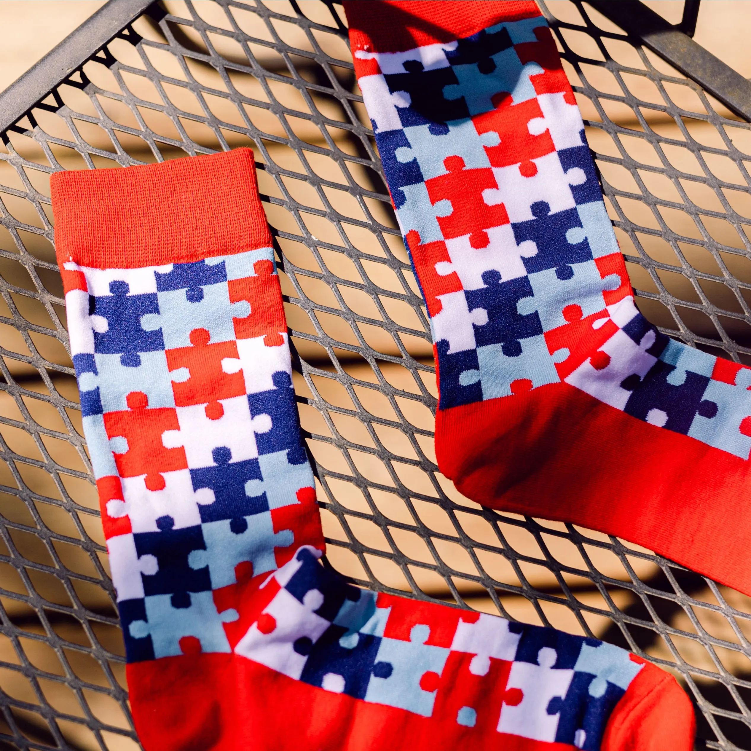 Puzzle Printed Crew Length Socks