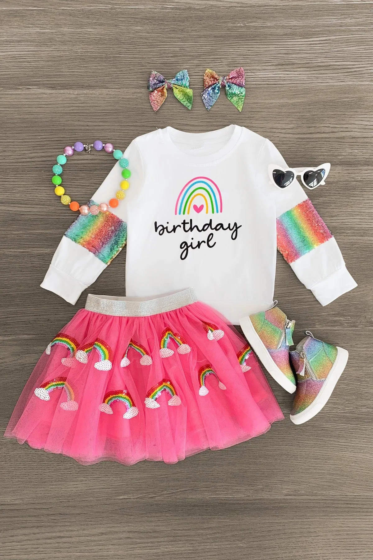 "Birthday Girl" Rainbow Tutu Skirt Set