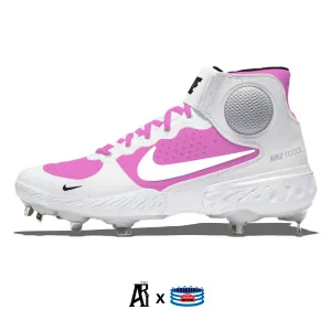 "Retro Pink & White" Nike Alpha Huarache Elite 3 Mid Cleats by Stadium Custom Kicks