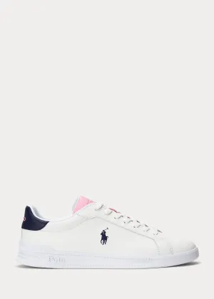 Ralph Lauren Heritage Court II Leather Trainer | White/Navy/Pink