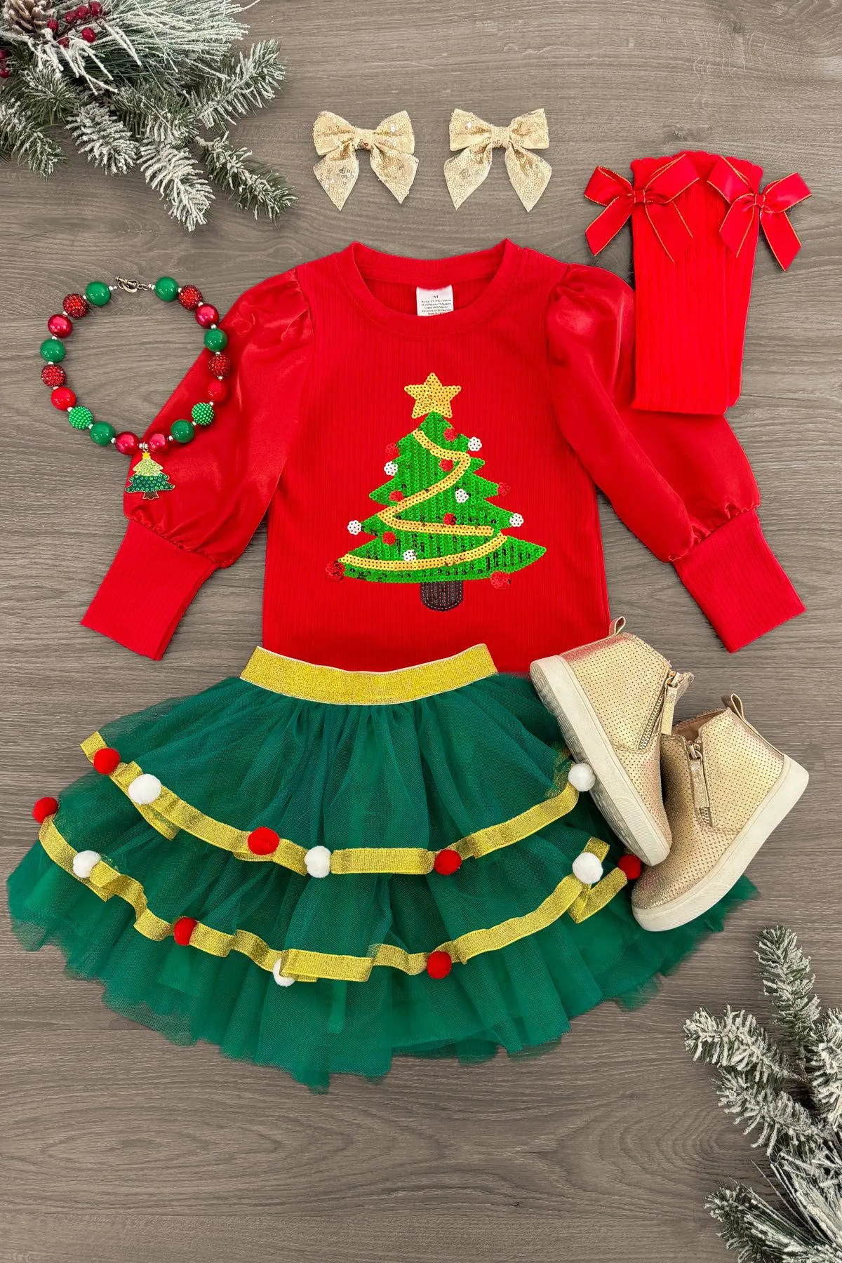 Red & Green Christmas Tree Tutu Skirt Set