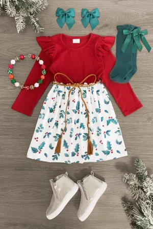 Red & White Holly Dress