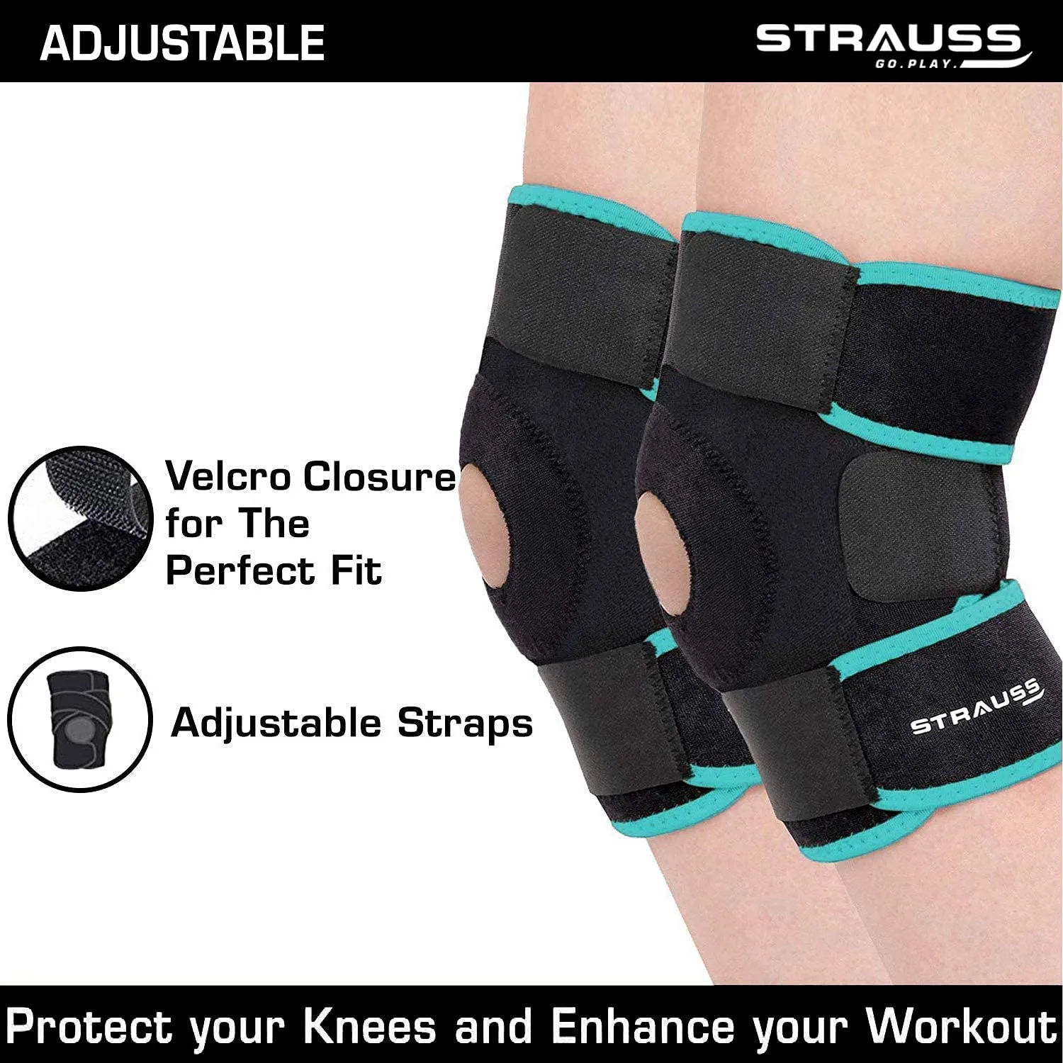 STRAUSS Adjustable Knee Support Patella|knee support for men and women|knee cap|Knee brace|Knee Guard |Knee Cap|Knee pain relief |Knee belt|Joint pain relief | Pair (Free Size, Black/Orange)