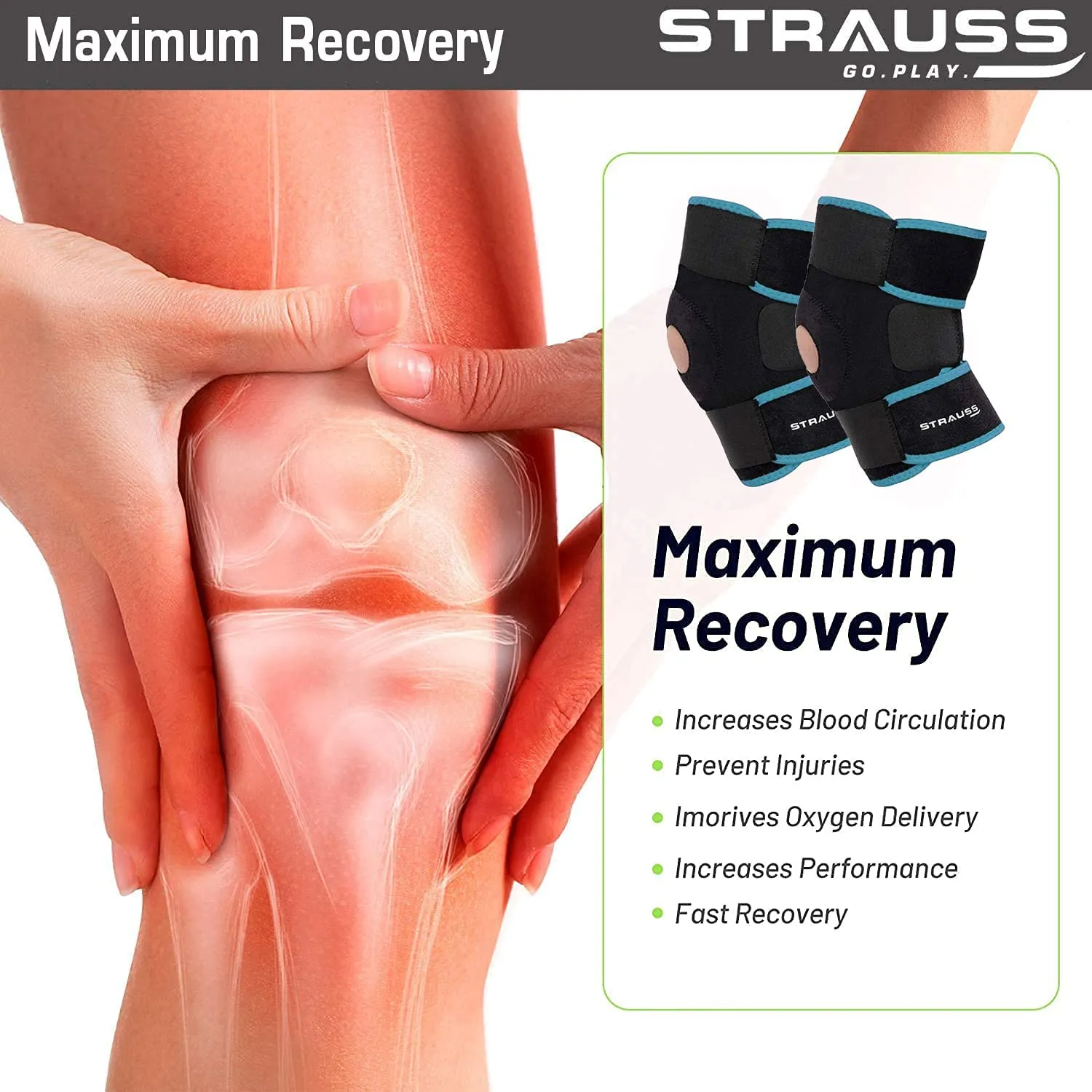 STRAUSS Adjustable Knee Support Patella|knee support for men and women|knee cap|Knee brace|Knee Guard |Knee Cap|Knee pain relief |Knee belt|Joint pain relief | Pair (Free Size, Black/Orange)