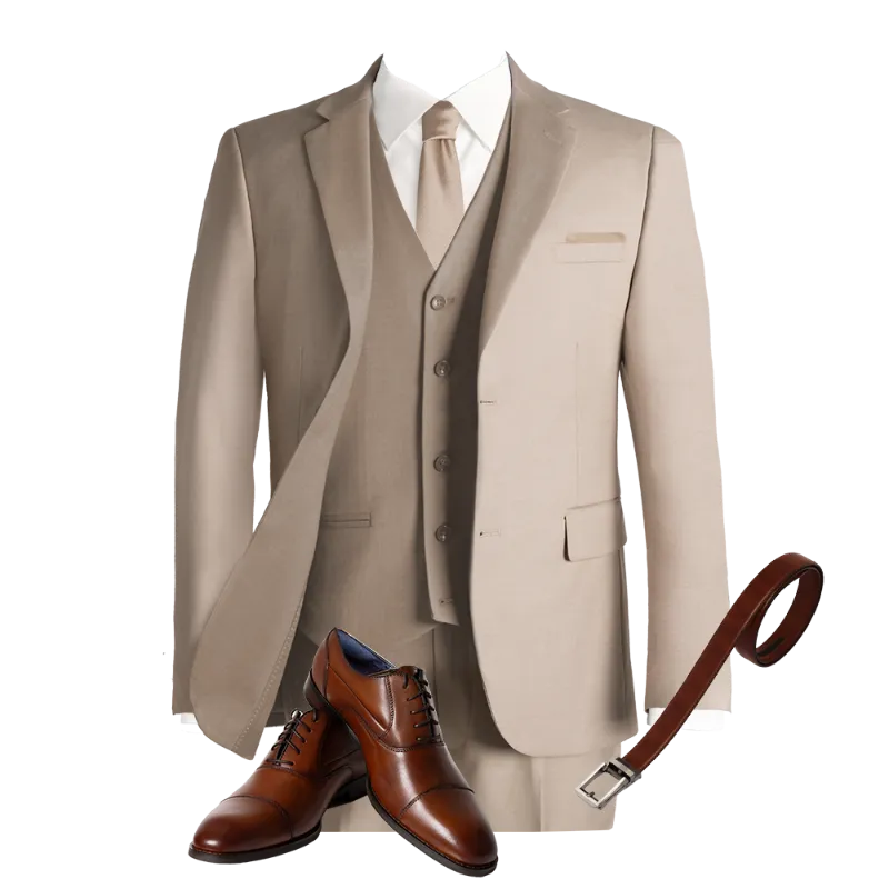 Suit, shirt, shoes, belt