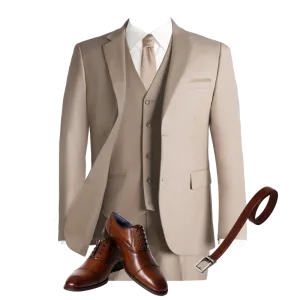 Suit, shirt, shoes, belt