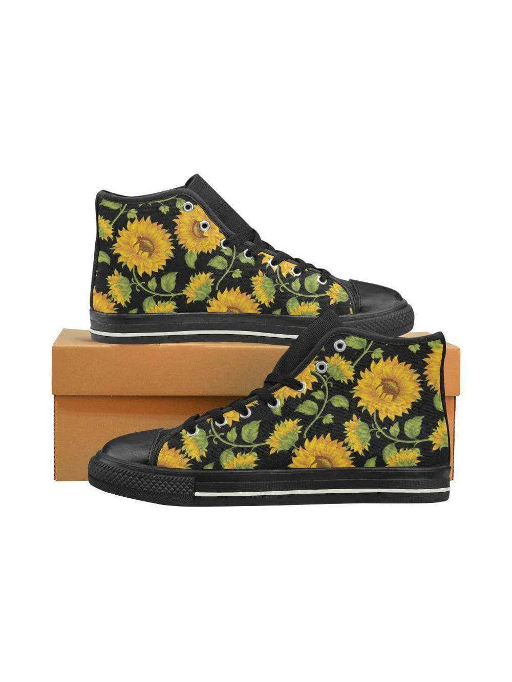 SUNFLOWERS BLACK High Top Canvas Kid's Shoes