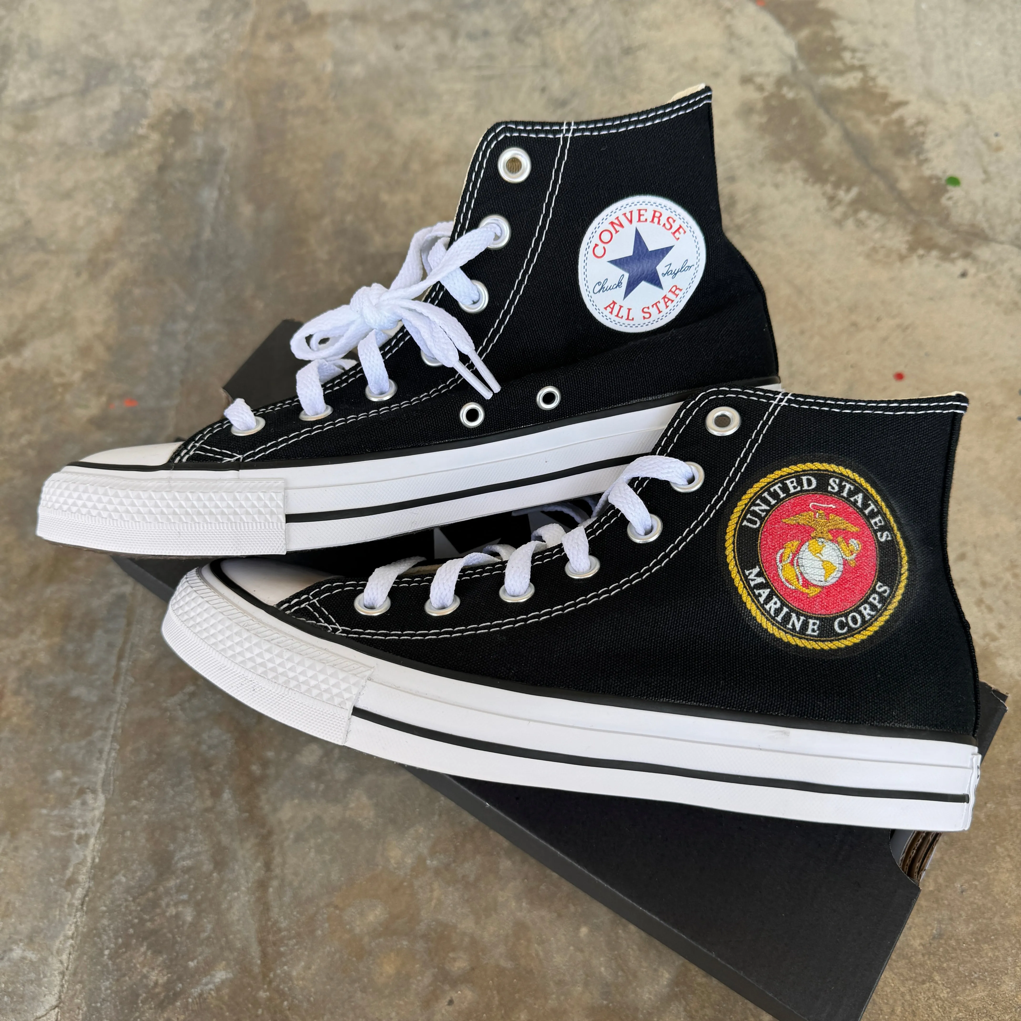 US Marines - Custom Black High Top Converse Chuck Taylor Shoes for Men and Women