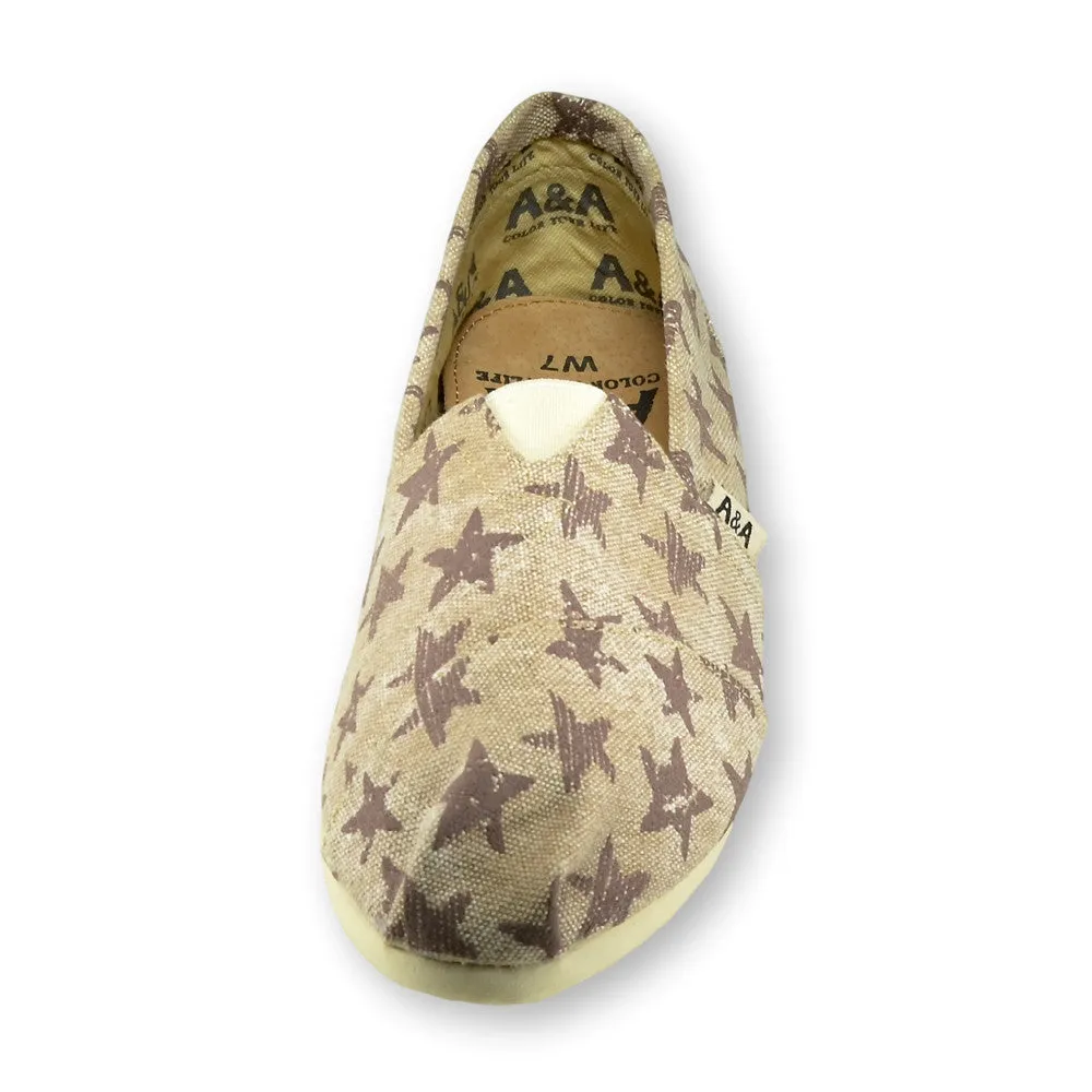 Vintage Stars Brown-Beige Canvas Slip On Shoes for Women