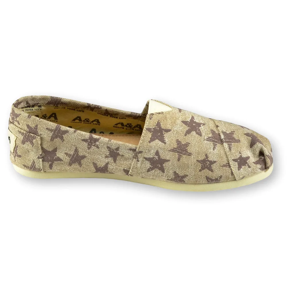 Vintage Stars Brown-Beige Canvas Slip On Shoes for Women