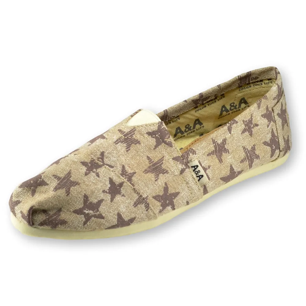 Vintage Stars Brown-Beige Canvas Slip On Shoes for Women