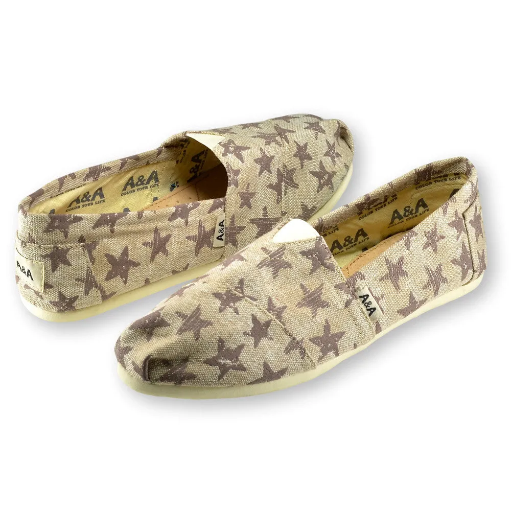 Vintage Stars Brown-Beige Canvas Slip On Shoes for Women