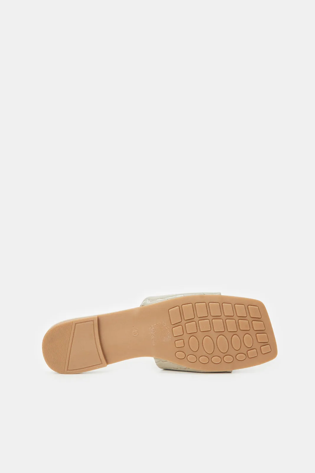 Women Beige Croc Patent Mule