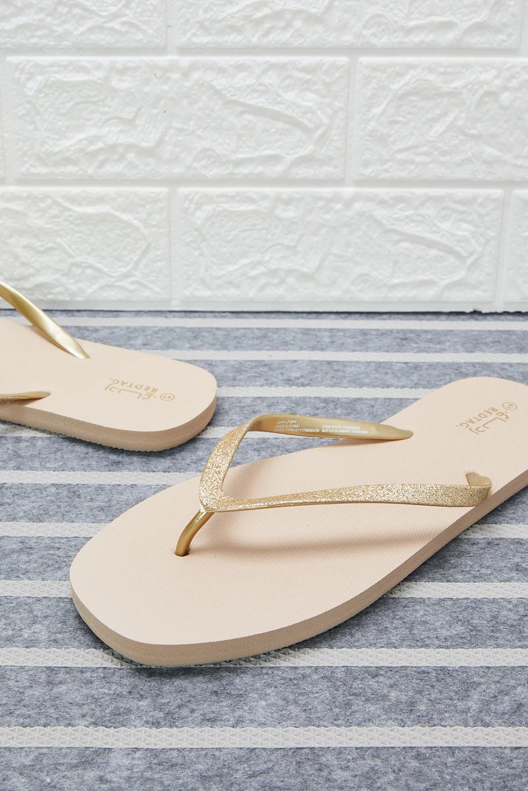 Women Beige Glitter Flip Flop