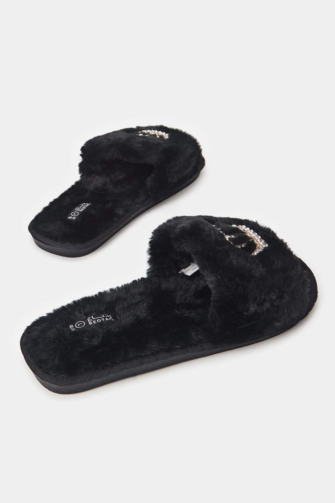 Women Black Crown Slippers