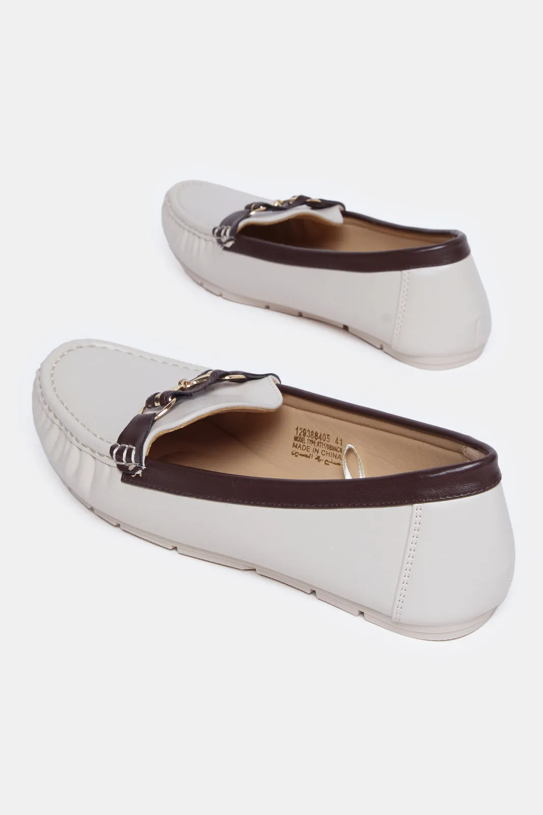 Women Ivory Embellished Moccasin Shoes