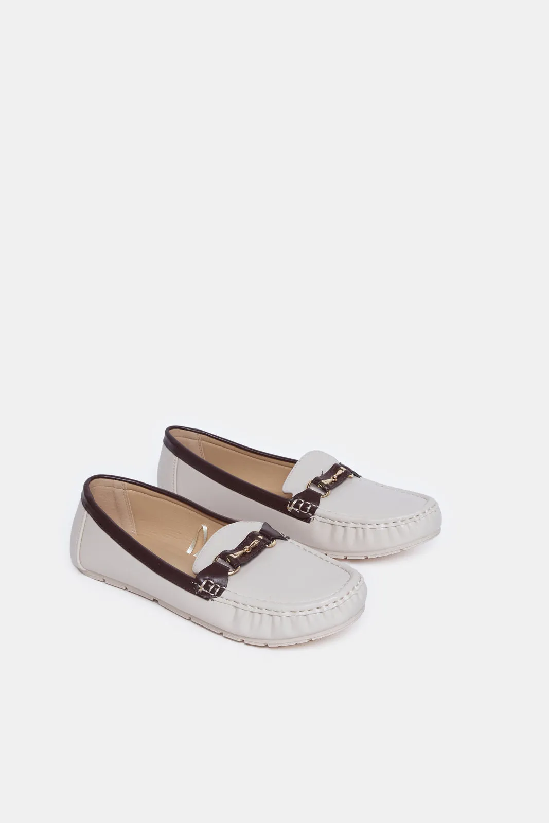 Women Ivory Embellished Moccasin Shoes