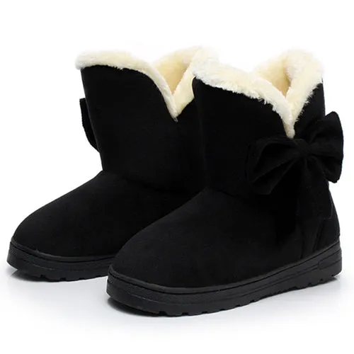 Women Snow Boots Warm Solid Plus Velvet  Flat Women Boots Winter Bowtie Casual Shoes Round Toe Wild Ladies Shoes SNF905