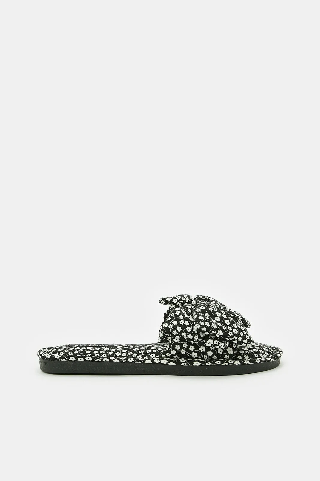 Women White And Black Slipper With Bow Trim