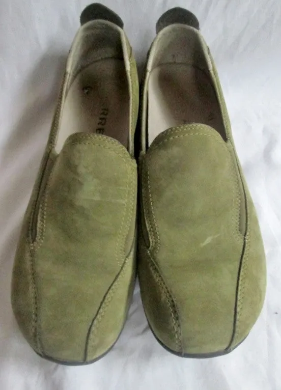 Womens MERRELL PRIMO MOC II Suede Leather Slip on Shoe 8.5 OLIVE GREEN Walking