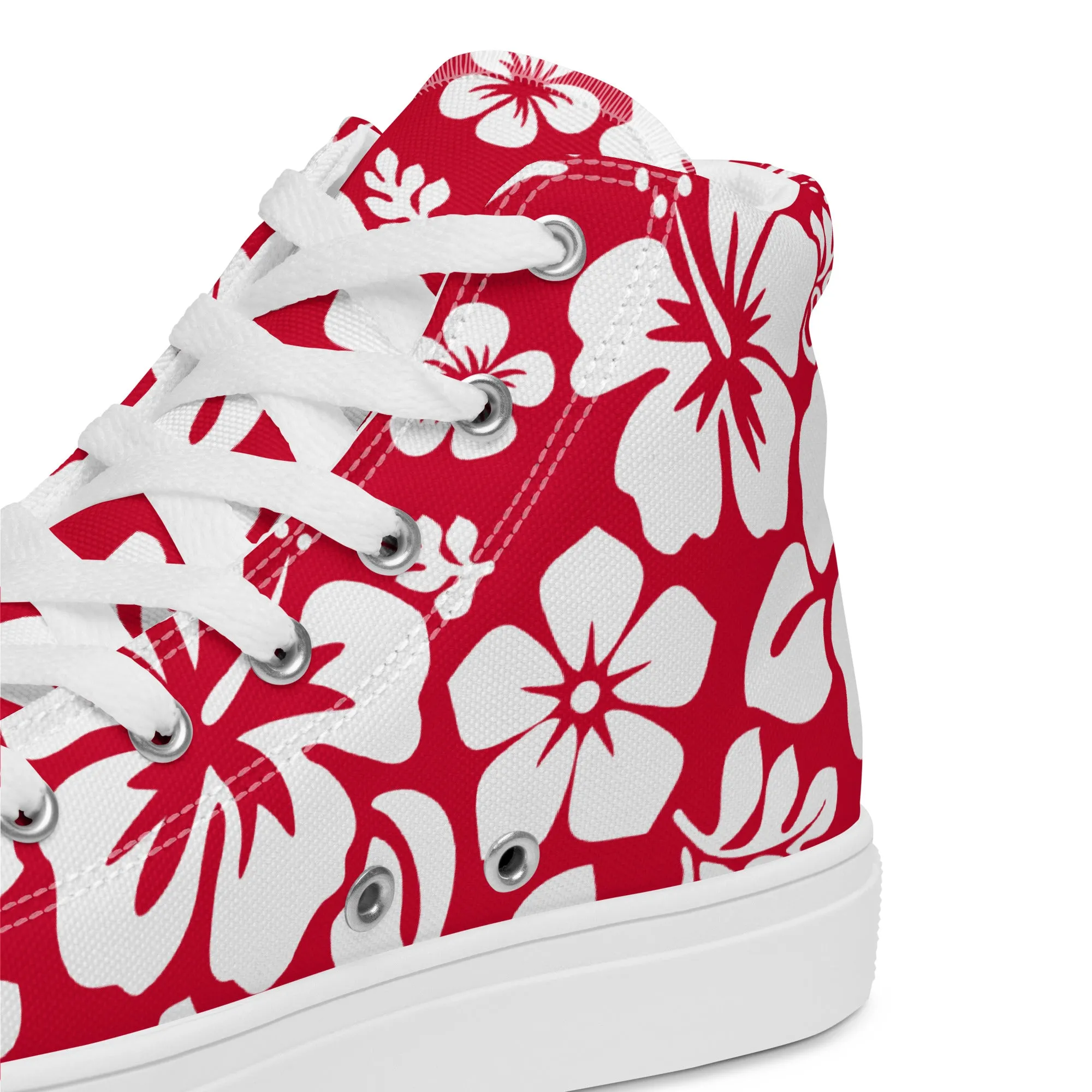 Women's Red and White Hawaiian Print High Top Canvas Shoes