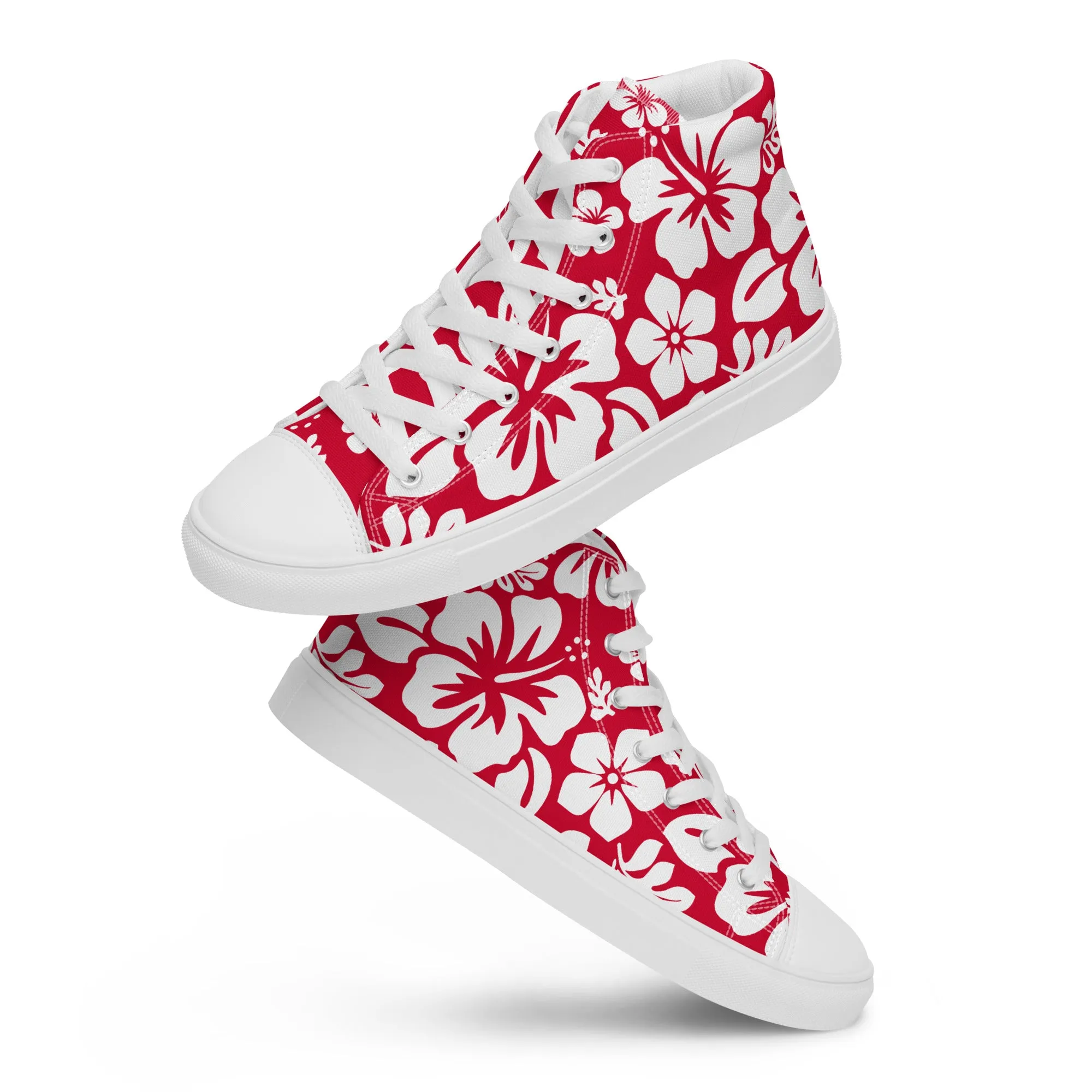 Women's Red and White Hawaiian Print High Top Canvas Shoes