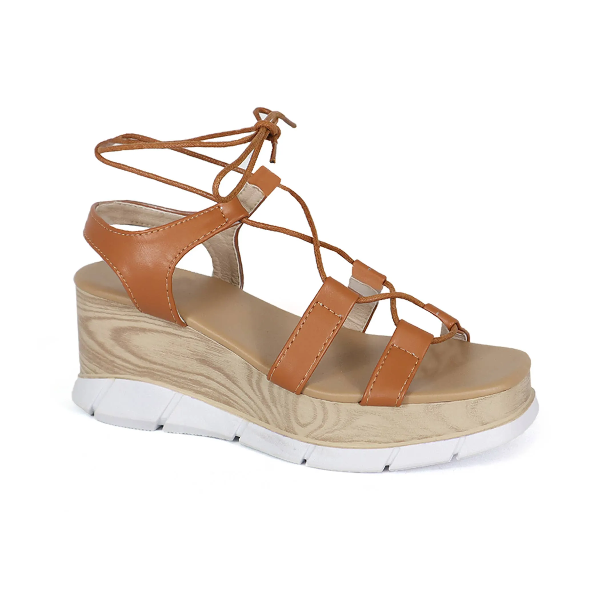 YOKI CARMEL-02 Women's Lace Up Flat form Wedge Sandals