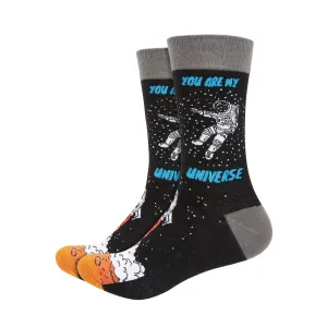 You Are My Universe Printed Crew Length Socks