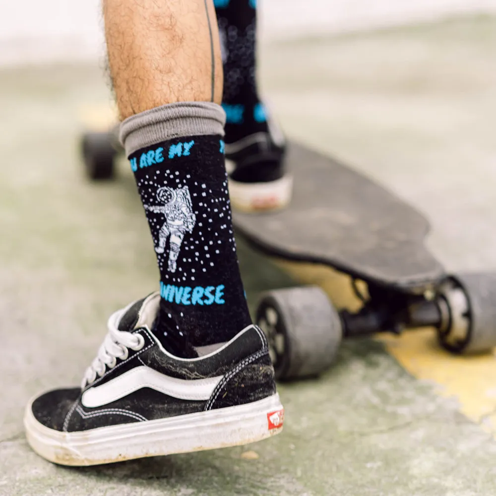 You Are My Universe Printed Crew Length Socks