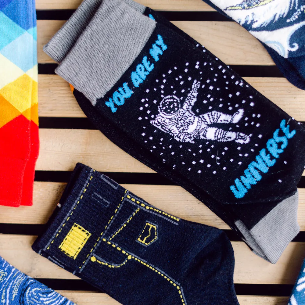 You Are My Universe Printed Crew Length Socks