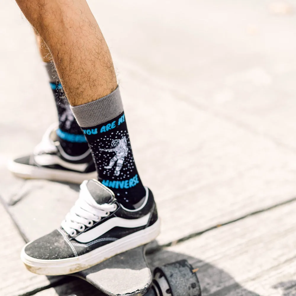 You Are My Universe Printed Crew Length Socks