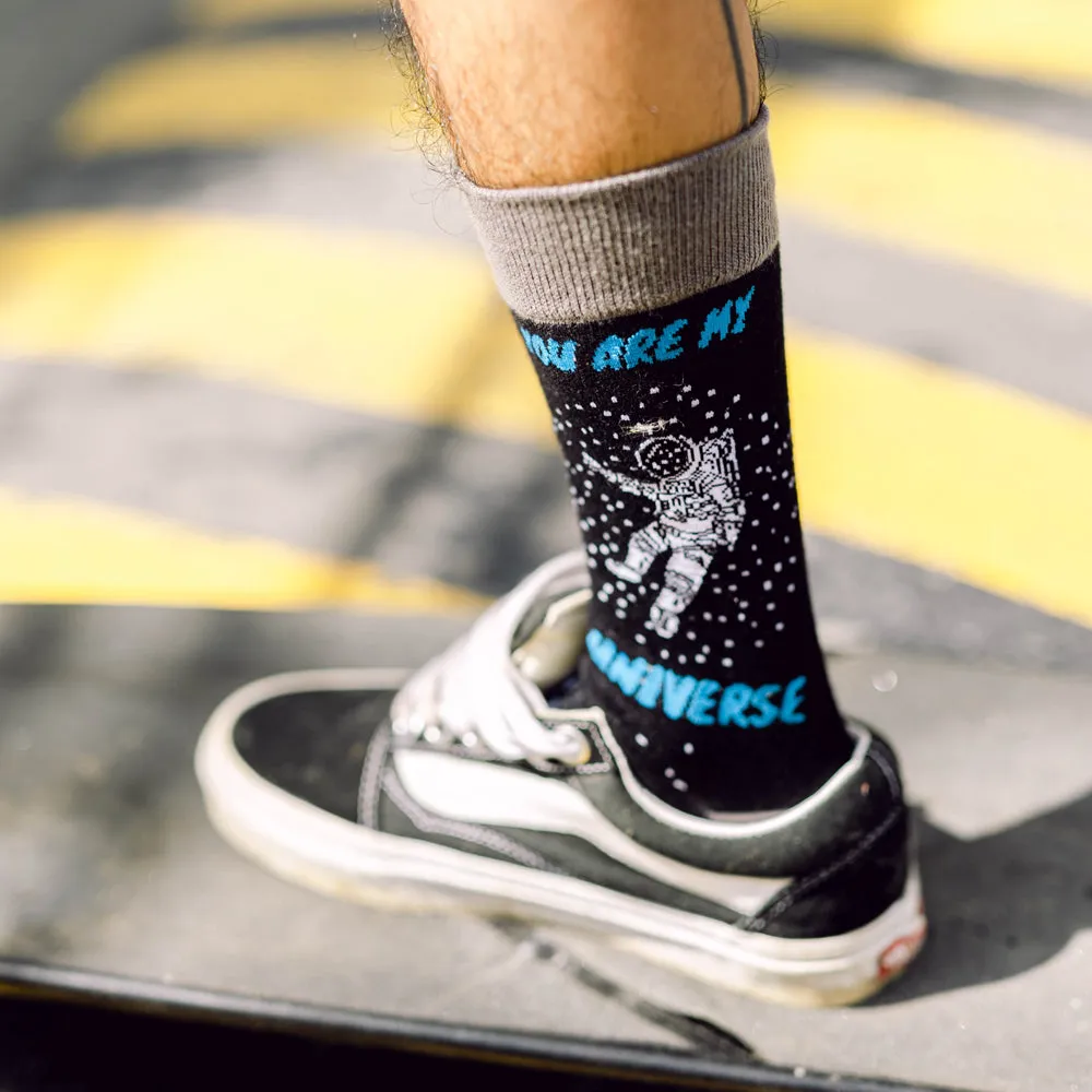 You Are My Universe Printed Crew Length Socks